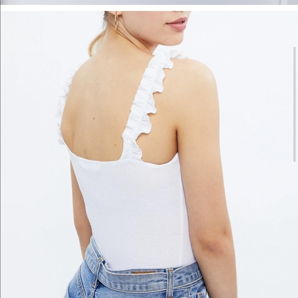 Ribbed Bodysuit With Ruffled Straps NWT - Picture 2 of 9